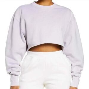 New Good American CROPPED & COOL SWEATSHIRT Sz 5=2XL in Light Lavender
